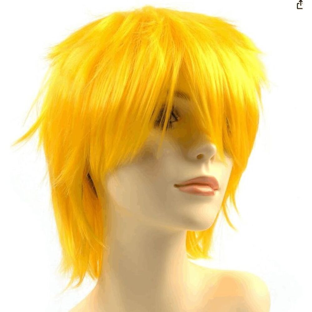 Modern fairy Anime Halloween Wig Yellow for Cosplay Party, Synthetic Layered Sho